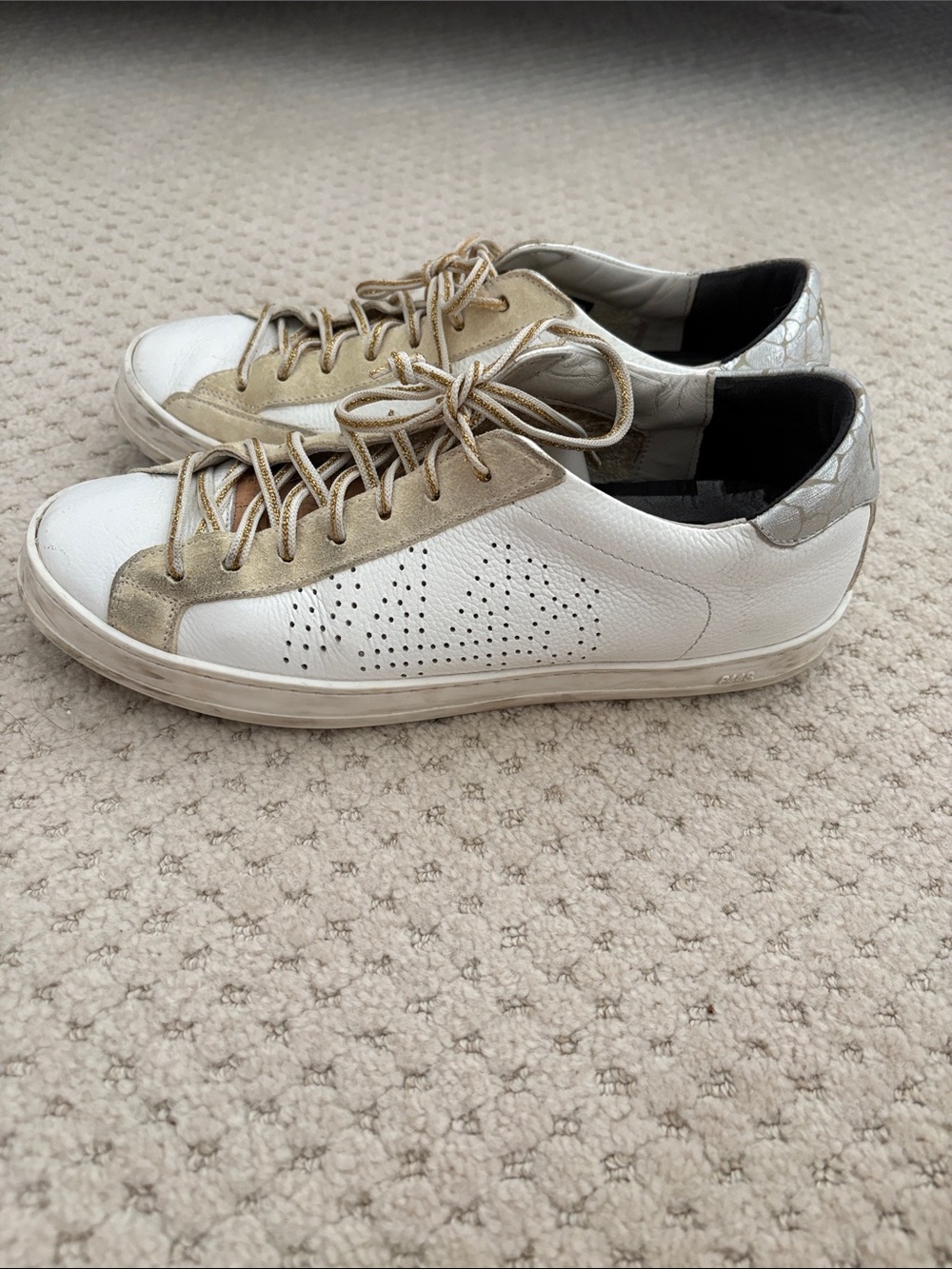 P448 Women's White and Gold Leather Casual Sneakers